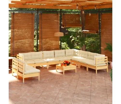 11-Osaline Aiadiivanikomplekt Kreemjate Patjadega, Männipuit