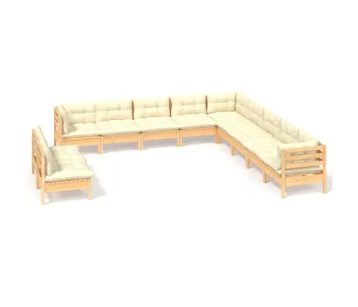 11-Daļīgs Dārza Mēbeļu Komplekts Ar Krēmkrāsas Matračiem, Koks Vidaxl