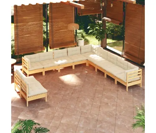 11-Daļīgs Dārza Mēbeļu Komplekts Ar Krēmkrāsas Matračiem, Koks Vidaxl