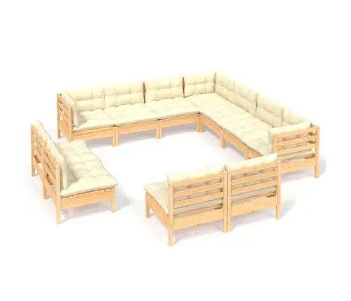 11-Daļīgs Dārza Mēbeļu Komplekts Ar Krēmkrāsas Matračiem, Koks Vidaxl