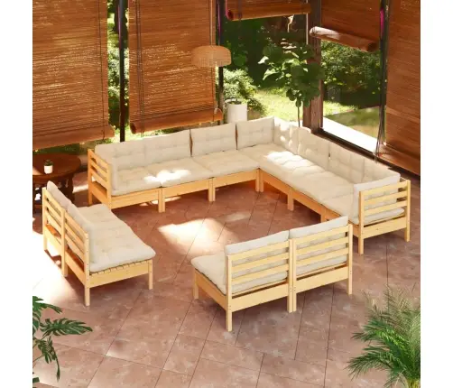 11-Daļīgs Dārza Mēbeļu Komplekts Ar Krēmkrāsas Matračiem, Koks Vidaxl