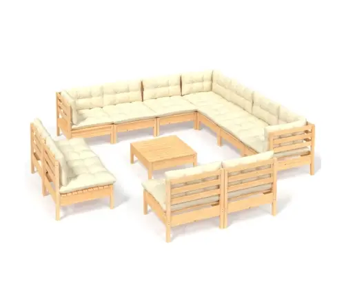 12-Daļīgs Dārza Mēbeļu Komplekts Ar Krēmkrāsas Matračiem, Koks Vidaxl