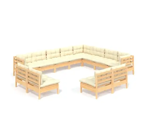 12-Osaline Aiadiivanikomplekt Kreemjate Patjadega, Männipuit