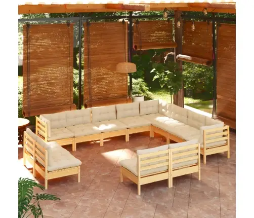 12-Osaline Aiadiivanikomplekt Kreemjate Patjadega, Männipuit