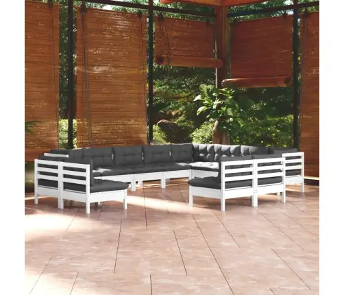 12-Daļīgs Dārza Mēbeļu Komplekts Ar Matračiem, Balta Priede Vidaxl