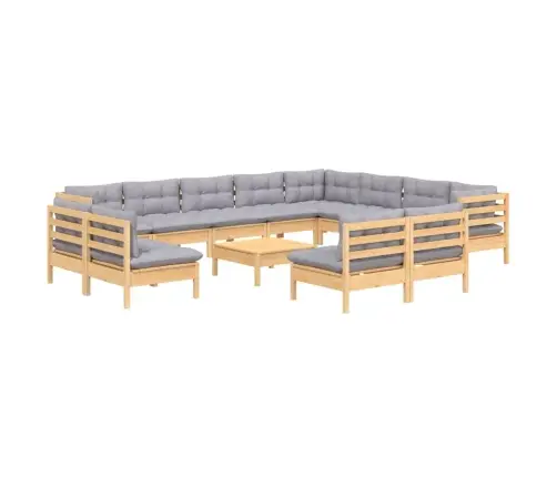 13-Daļīgs Dārza Mēbeļu Komplekts Ar Pelēkiem Matračiem, Priede Vidaxl