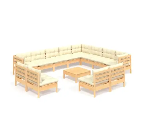 13-Daļīgs Dārza Mēbeļu Komplekts Ar Krēmkrāsas Matračiem, Koks Vidaxl