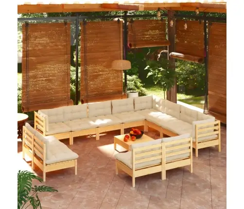 13-Daļīgs Dārza Mēbeļu Komplekts Ar Krēmkrāsas Matračiem, Koks Vidaxl