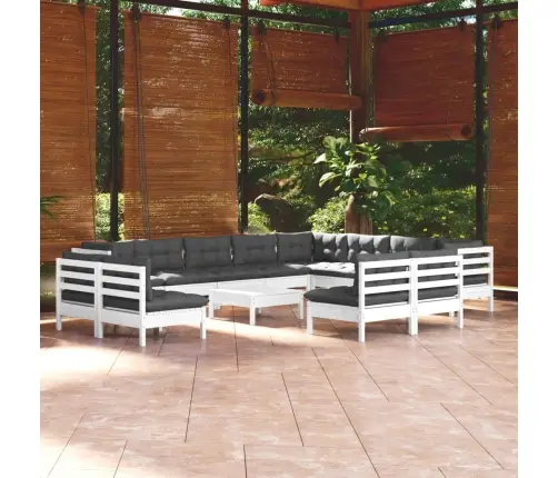 13-Daļīgs Dārza Mēbeļu Komplekts Ar Matračiem, Balta Priede Vidaxl