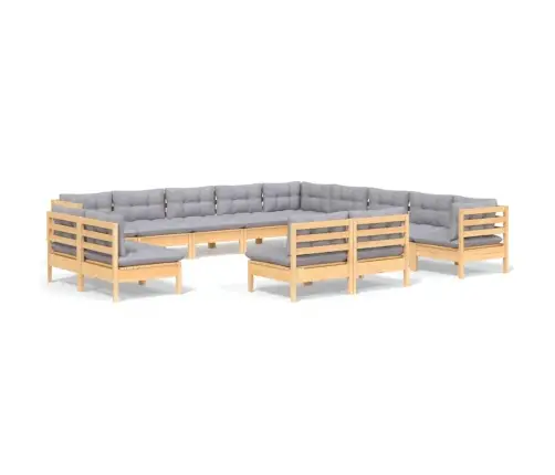 Sodo Komplektas Su Pilkomis Pagalvėmis, 13 Dalių, Pušis