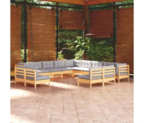 Sodo Komplektas Su Pilkomis Pagalvėmis, 13 Dalių, Pušis