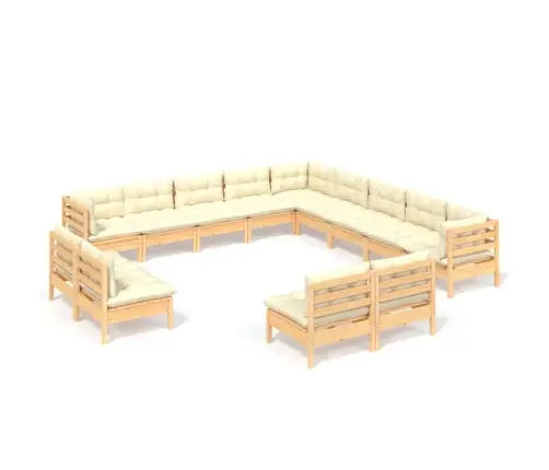 13-Daļīgs Dārza Mēbeļu Komplekts Ar Krēmkrāsas Matračiem, Koks Vidaxl