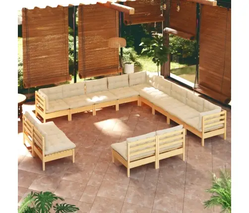 13-Daļīgs Dārza Mēbeļu Komplekts Ar Krēmkrāsas Matračiem, Koks Vidaxl