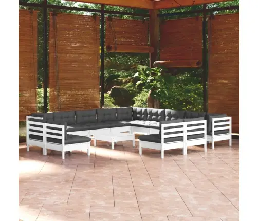 14-Osaline Aiamööbli Komplekt Istmepatjadega, Valge, Männipuit