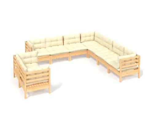 9-Osaline Aiadiivanikomplekt Kreemjate Patjadega, Männipuit