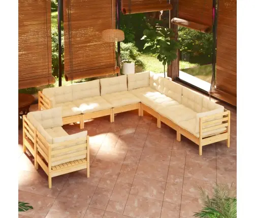 9-Osaline Aiadiivanikomplekt Kreemjate Patjadega, Männipuit