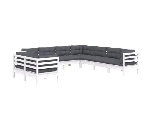 9-Daļīgs Dārza Mēbeļu Komplekts Ar Matračiem, Balta Priede Vidaxl