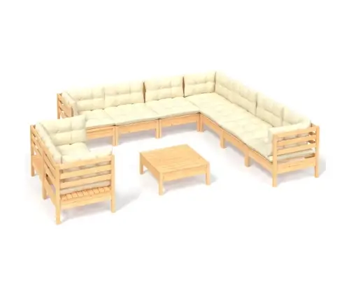 10-Osaline Aiadiivanikomplekt Kreemjate Patjadega, Männipuit