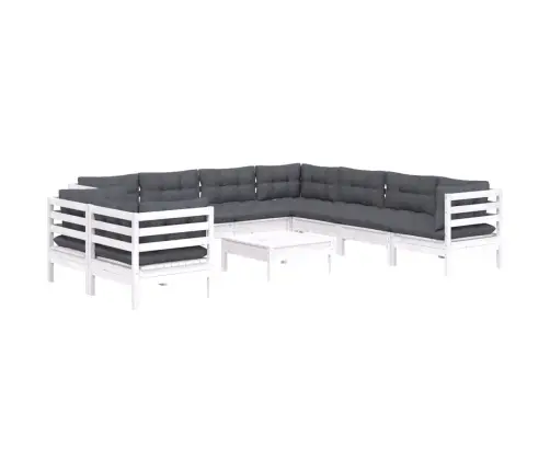 10-Osaline Aiamööbli Komplekt Istmepatjadega, Valge, Männipuit
