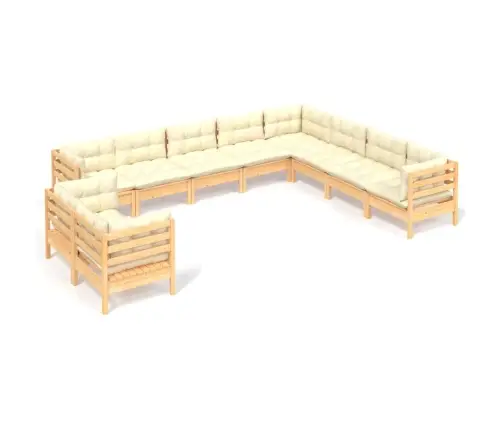 10-Daļīgs Dārza Mēbeļu Komplekts Ar Krēmkrāsas Matračiem, Koks Vidaxl