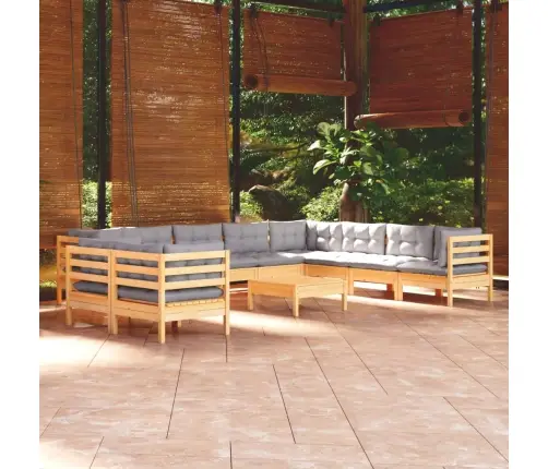 11-Osaline Aiamööblikomplekt Hallide Patjadega, Toekas Männipuit