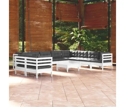 11-Daļīgs Dārza Mēbeļu Komplekts Ar Matračiem, Balta Priede Vidaxl