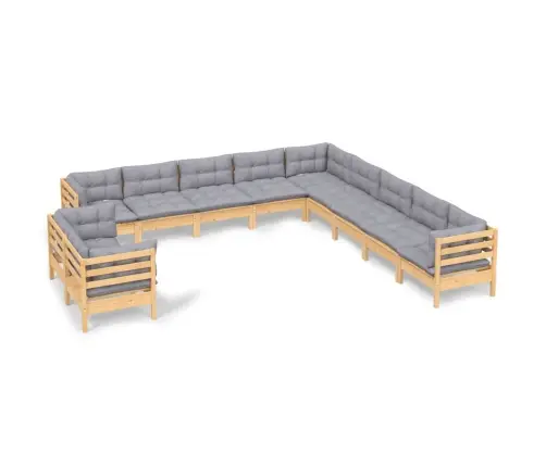 Sodo Komplektas Su Pilkomis Pagalvėmis, 11 Dalių, Pušis