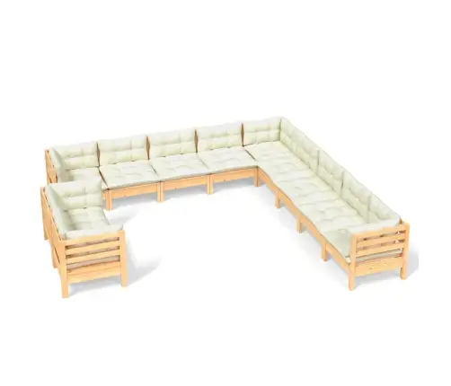 11-Daļīgs Dārza Mēbeļu Komplekts Ar Krēmkrāsas Matračiem, Koks Vidaxl