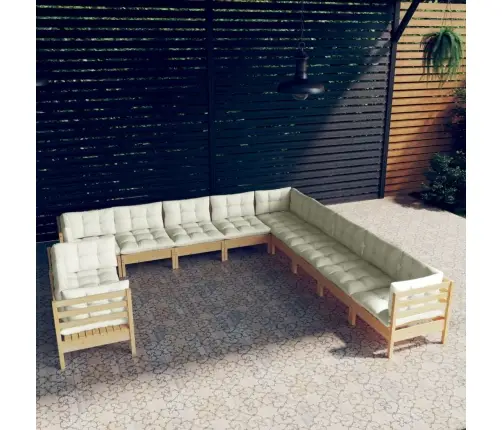 11-Daļīgs Dārza Mēbeļu Komplekts Ar Krēmkrāsas Matračiem, Koks Vidaxl