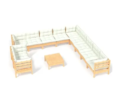 12-Daļīgs Dārza Mēbeļu Komplekts Ar Krēmkrāsas Matračiem, Koks Vidaxl