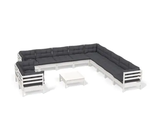 12-Daļīgs Dārza Mēbeļu Komplekts Ar Matračiem, Balta Priede Vidaxl