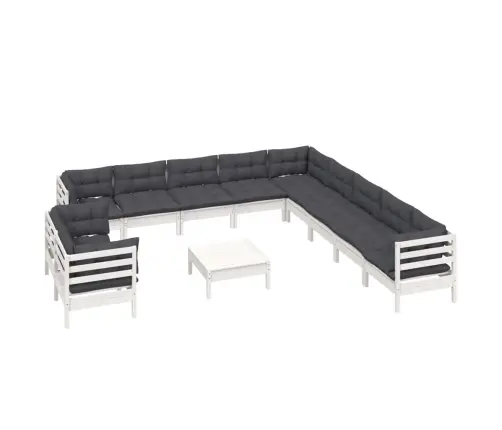 12-Daļīgs Dārza Mēbeļu Komplekts Ar Matračiem, Balta Priede Vidaxl