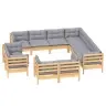 11-Daļīgs Dārza Mēbeļu Komplekts Ar Pelēkiem Matračiem, Priede Vidaxl