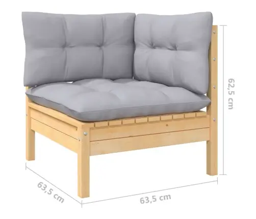 11-Daļīgs Dārza Mēbeļu Komplekts Ar Pelēkiem Matračiem, Priede Vidaxl