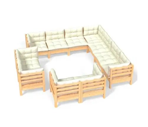 11-Daļīgs Dārza Mēbeļu Komplekts Ar Krēmkrāsas Matračiem, Koks Vidaxl