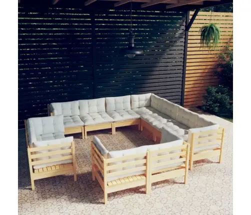 11-Daļīgs Dārza Mēbeļu Komplekts Ar Krēmkrāsas Matračiem, Koks Vidaxl