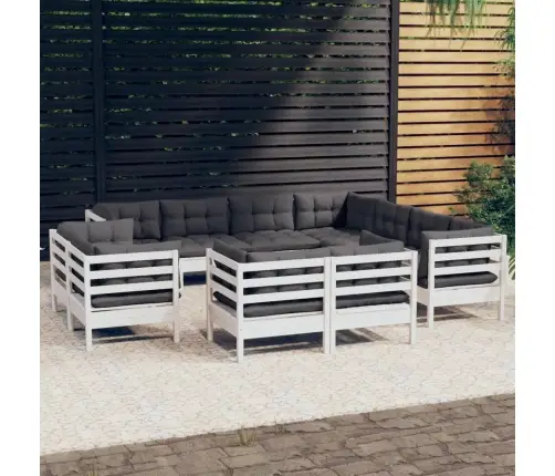 Sodo Komplektas Su Pagalvėmis, 11 Dalių, Baltas, Pušies Masyvas