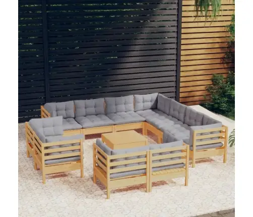 Sodo Komplektas Su Pilkomis Pagalvėmis, 12 Dalių, Pušis