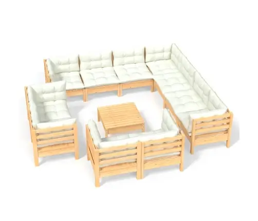 12-Daļīgs Dārza Mēbeļu Komplekts Ar Krēmkrāsas Matračiem, Koks Vidaxl