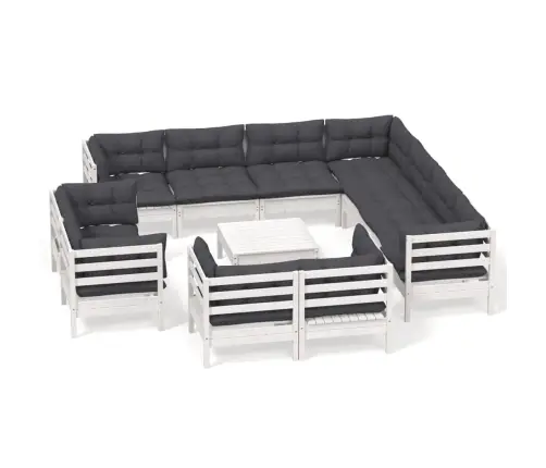 12-Daļīgs Dārza Mēbeļu Komplekts Ar Matračiem, Balta Priede Vidaxl