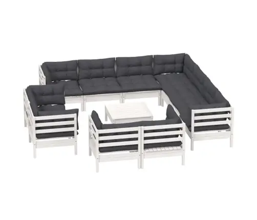 12-Daļīgs Dārza Mēbeļu Komplekts Ar Matračiem, Balta Priede Vidaxl
