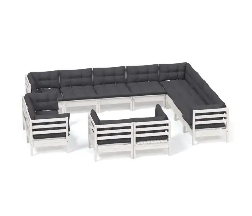 Vidaxl12-Osaline Aiamööbli Komplekt Istmepatjadega, Valge, Männipuit