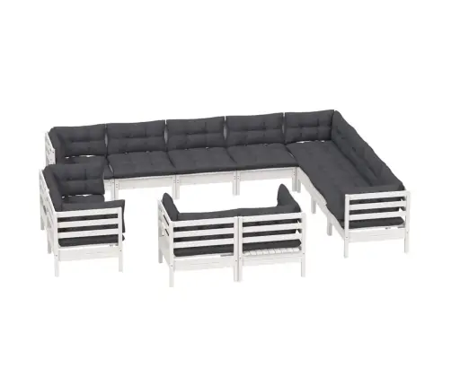 Vidaxl12-Osaline Aiamööbli Komplekt Istmepatjadega, Valge, Männipuit