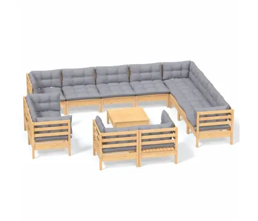 13-Daļīgs Dārza Mēbeļu Komplekts Ar Pelēkiem Matračiem, Priede Vidaxl