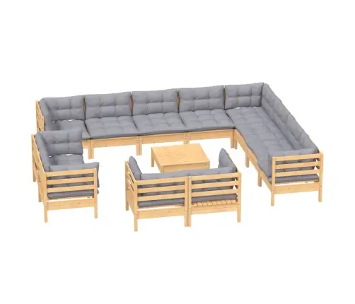 13-Daļīgs Dārza Mēbeļu Komplekts Ar Pelēkiem Matračiem, Priede Vidaxl