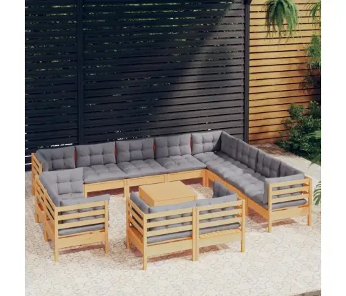 13-Daļīgs Dārza Mēbeļu Komplekts Ar Pelēkiem Matračiem, Priede Vidaxl