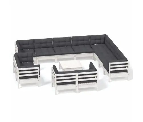 13-Daļīgs Dārza Mēbeļu Komplekts Ar Matračiem, Balta Priede Vidaxl