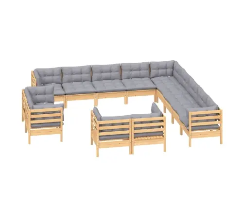 13-Daļīgs Dārza Mēbeļu Komplekts Ar Pelēkiem Matračiem, Priede Vidaxl