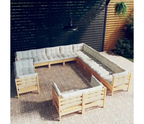 13-Daļīgs Dārza Mēbeļu Komplekts Ar Krēmkrāsas Matračiem, Koks Vidaxl