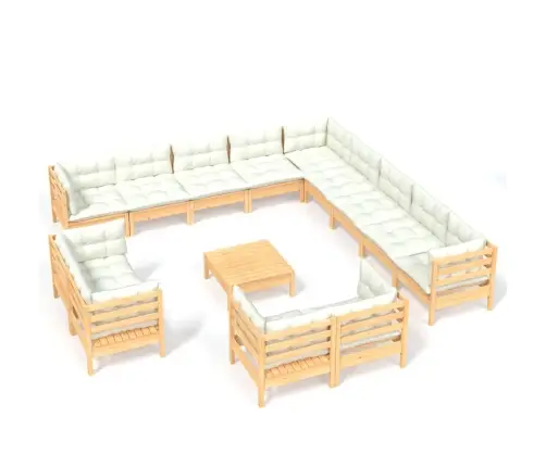 14-Daļīgs Dārza Mēbeļu Komplekts Ar Krēmkrāsas Matračiem, Koks Vidaxl